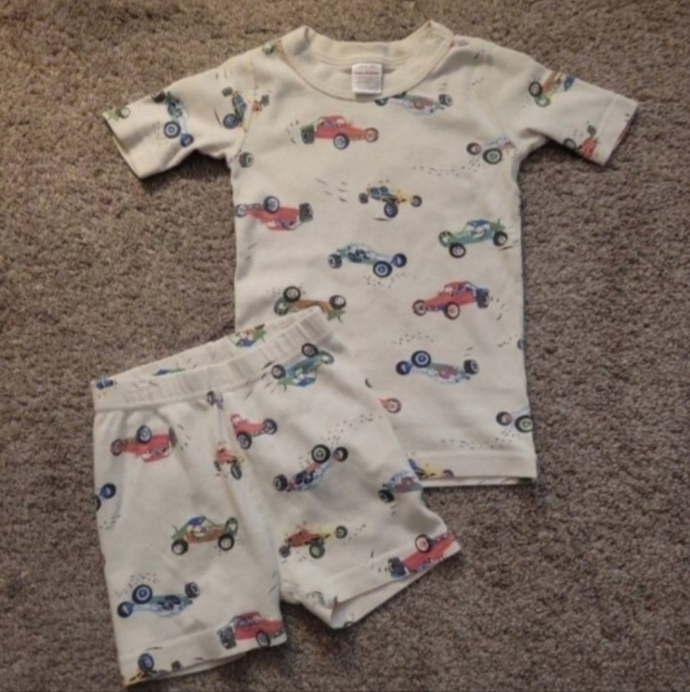 Hanna Andersson Cream Kids Short-Sleeve Tee with Multicolor Car Print Size 5